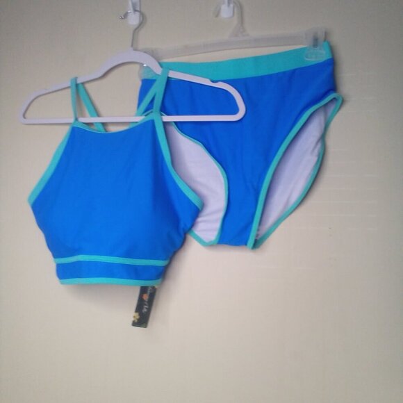 Blooming Jelly Swimsuit Women M 2 Piece Bikini Padded Blue Green - Picture 2 of 16